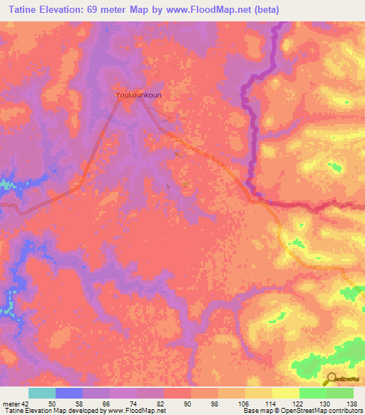 Tatine,Guinea Elevation Map