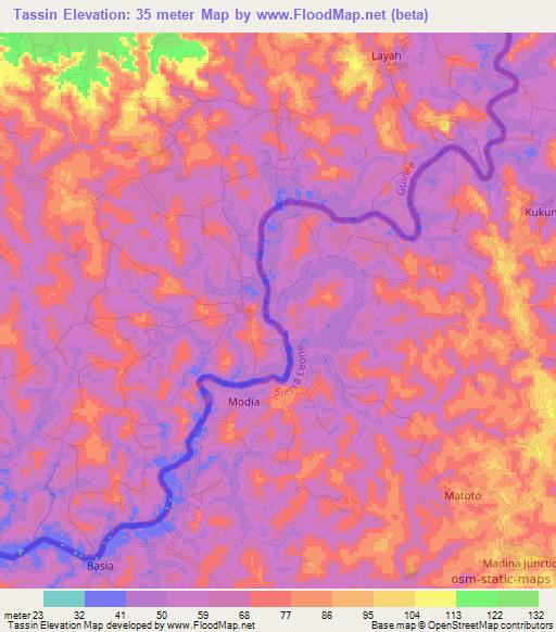 Tassin,Guinea Elevation Map