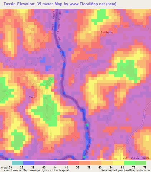 Tassin,Guinea Elevation Map