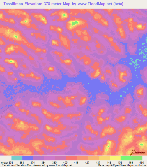 Tassiliman,Guinea Elevation Map