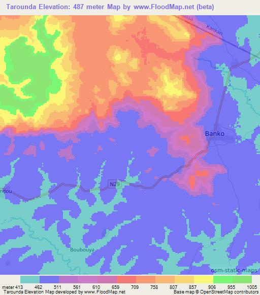 Tarounda,Guinea Elevation Map