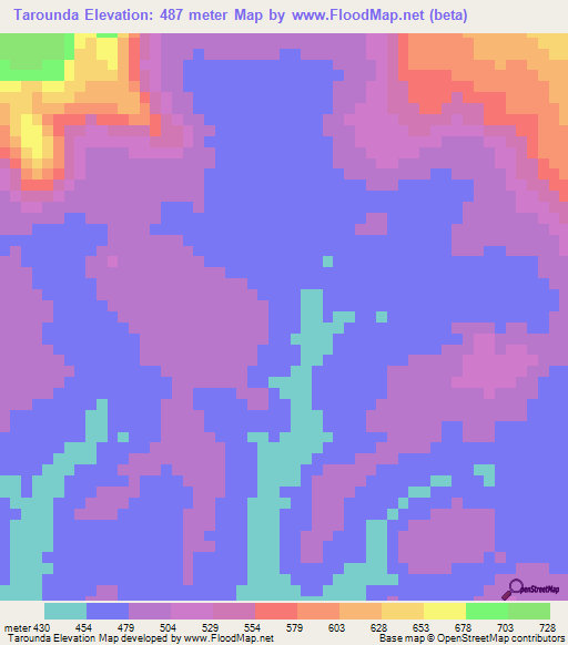 Tarounda,Guinea Elevation Map