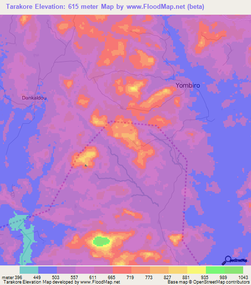 Tarakore,Guinea Elevation Map