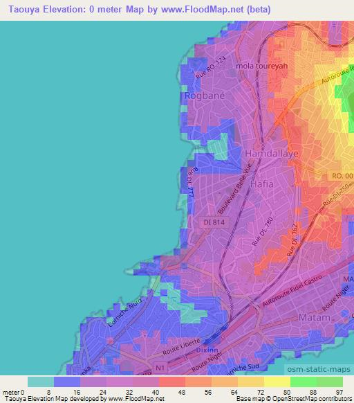 Taouya,Guinea Elevation Map