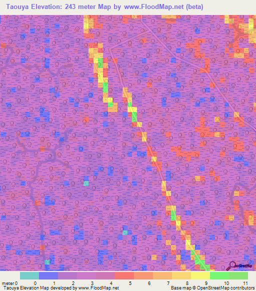 Taouya,Guinea Elevation Map