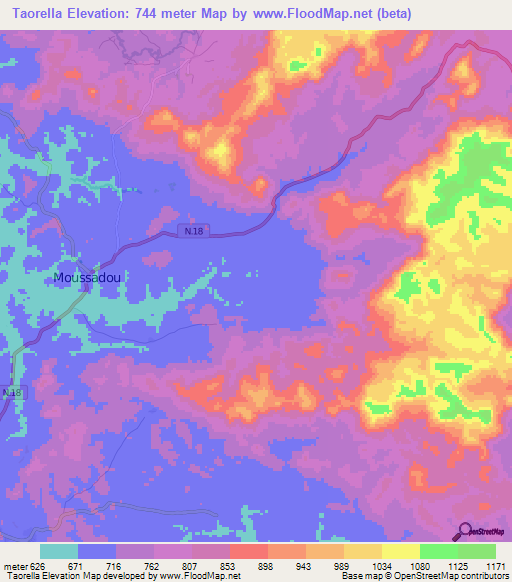 Taorella,Guinea Elevation Map