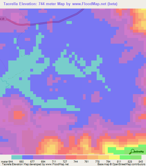 Taorella,Guinea Elevation Map