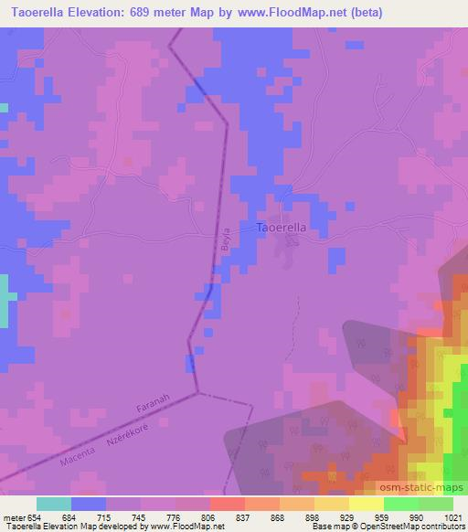 Taoerella,Guinea Elevation Map