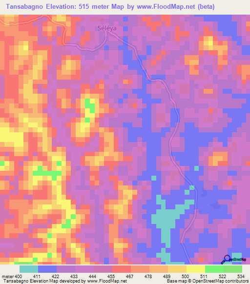 Tansabagno,Guinea Elevation Map