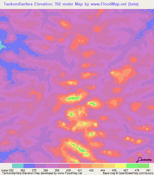 Tankondianfara,Guinea Elevation Map