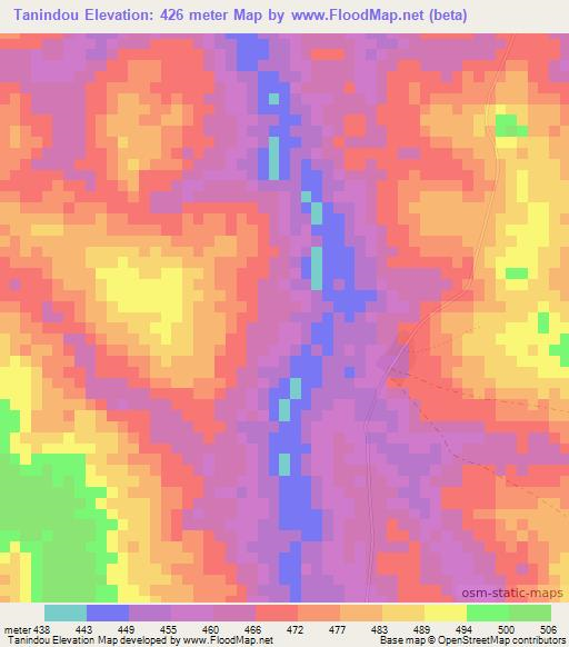 Tanindou,Guinea Elevation Map