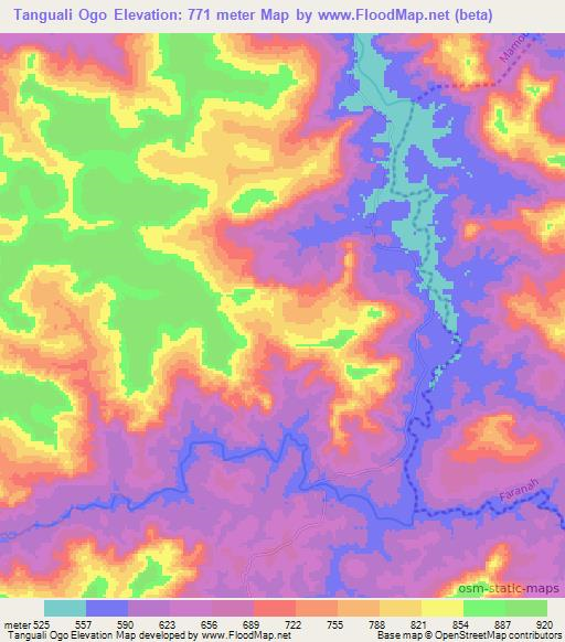 Tanguali Ogo,Guinea Elevation Map