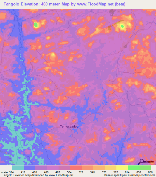 Tangolo,Guinea Elevation Map