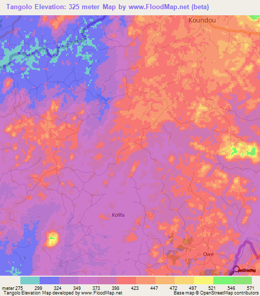 Tangolo,Guinea Elevation Map