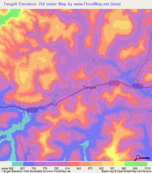 Tangali,Guinea Elevation Map