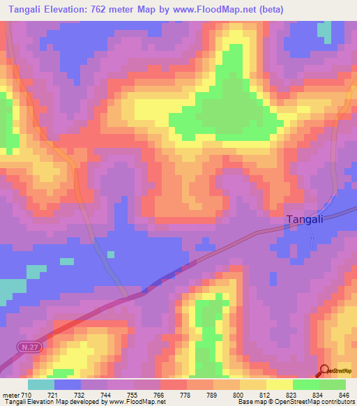 Tangali,Guinea Elevation Map