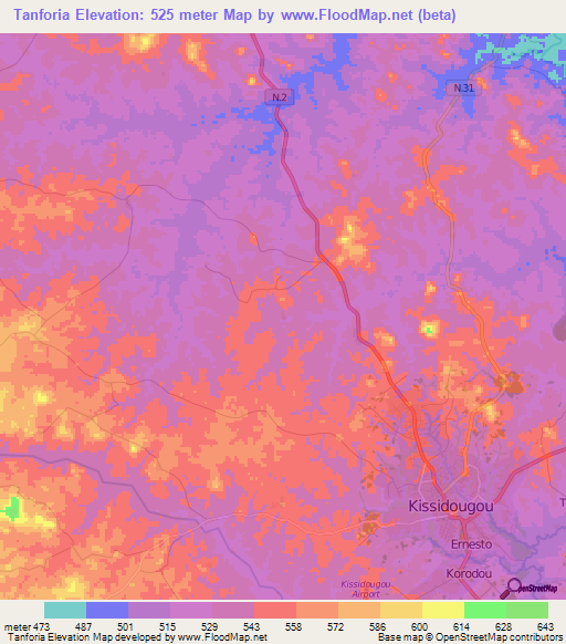 Tanforia,Guinea Elevation Map