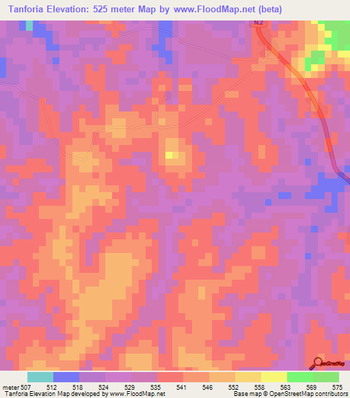 Tanforia,Guinea Elevation Map