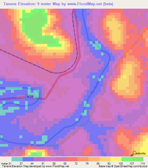 Tanene,Guinea Elevation Map