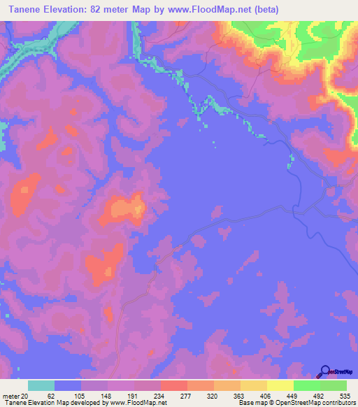 Tanene,Guinea Elevation Map