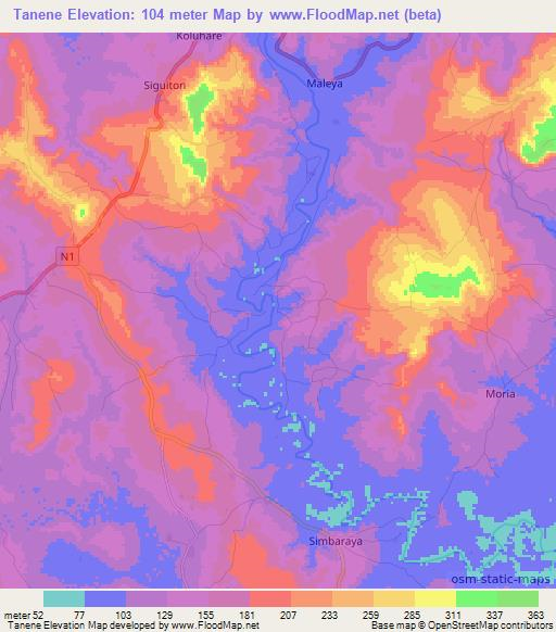 Tanene,Guinea Elevation Map