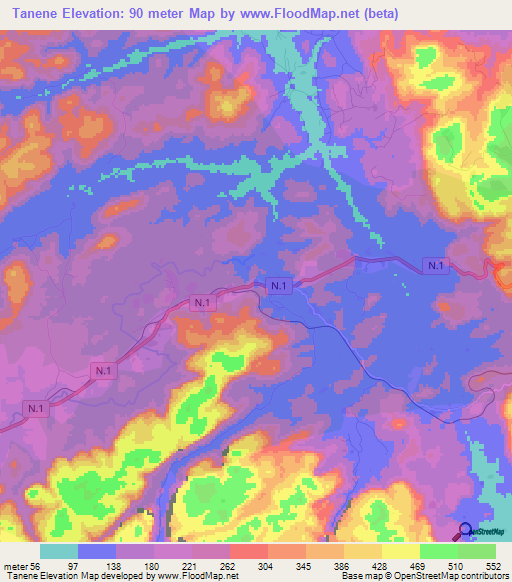 Tanene,Guinea Elevation Map