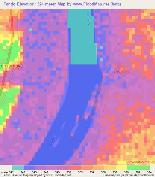 Tando,Guinea Elevation Map