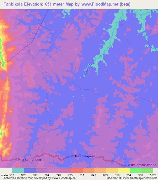 Tanbikola,Guinea Elevation Map