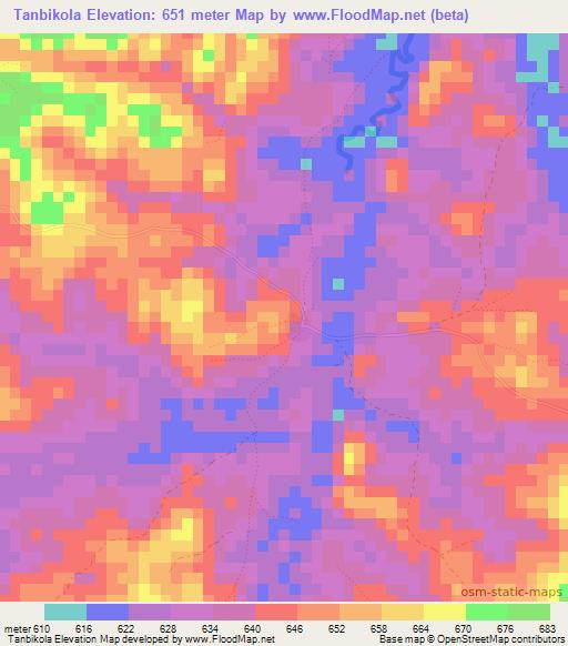 Tanbikola,Guinea Elevation Map