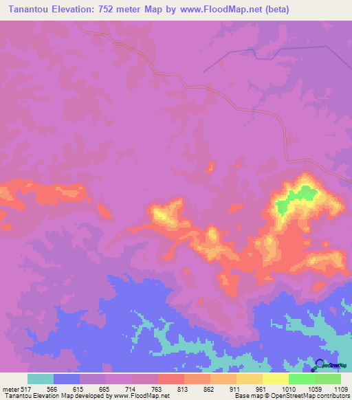 Tanantou,Guinea Elevation Map