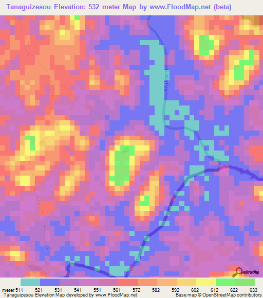 Tanaguizesou,Guinea Elevation Map