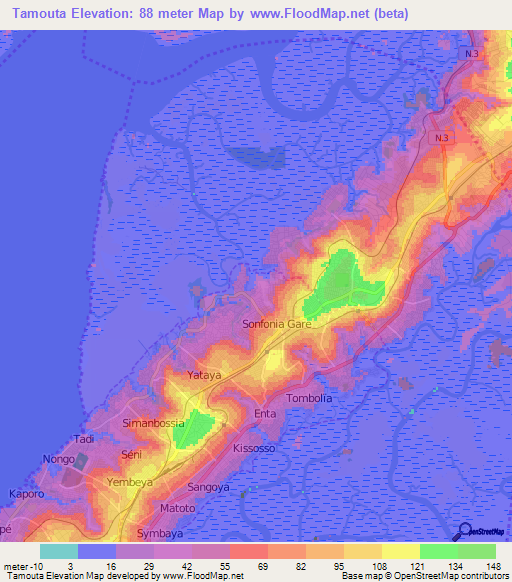 Tamouta,Guinea Elevation Map