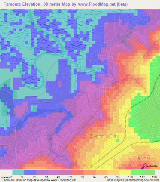 Tamouta,Guinea Elevation Map