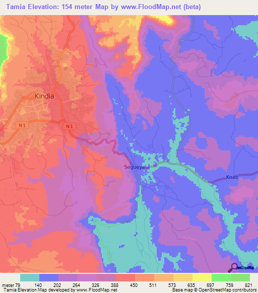 Tamia,Guinea Elevation Map