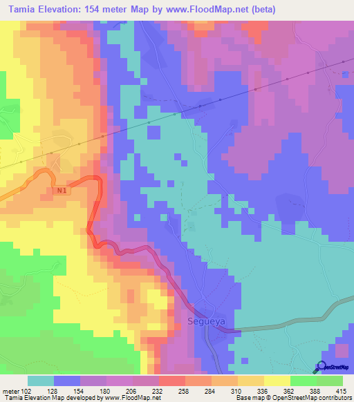 Tamia,Guinea Elevation Map