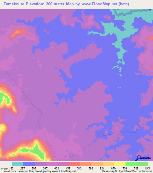 Tamekoure,Guinea Elevation Map