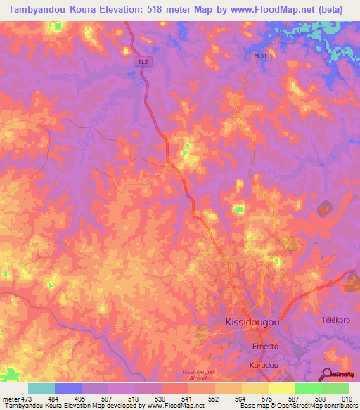 Tambyandou Koura,Guinea Elevation Map