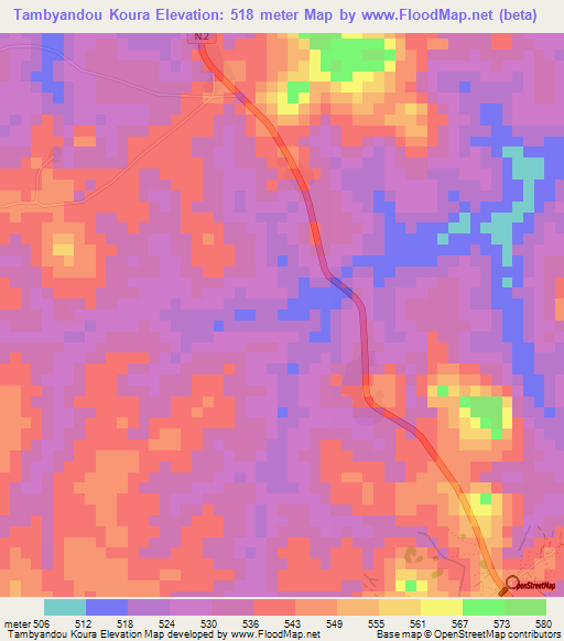 Tambyandou Koura,Guinea Elevation Map