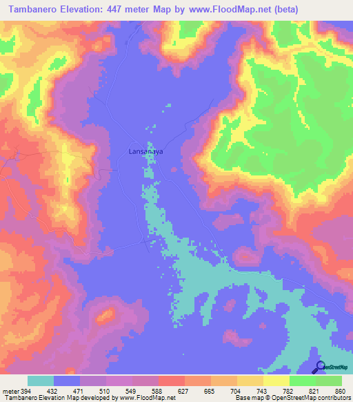 Tambanero,Guinea Elevation Map