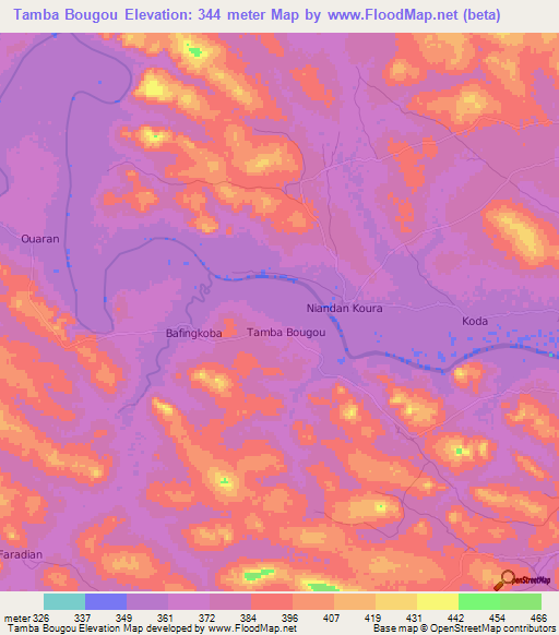 Tamba Bougou,Guinea Elevation Map