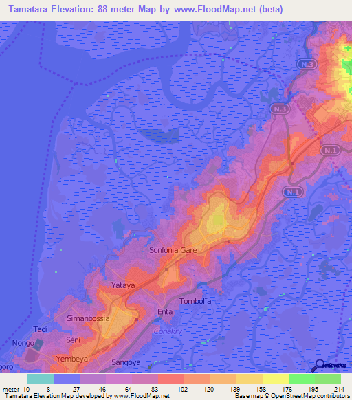 Tamatara,Guinea Elevation Map