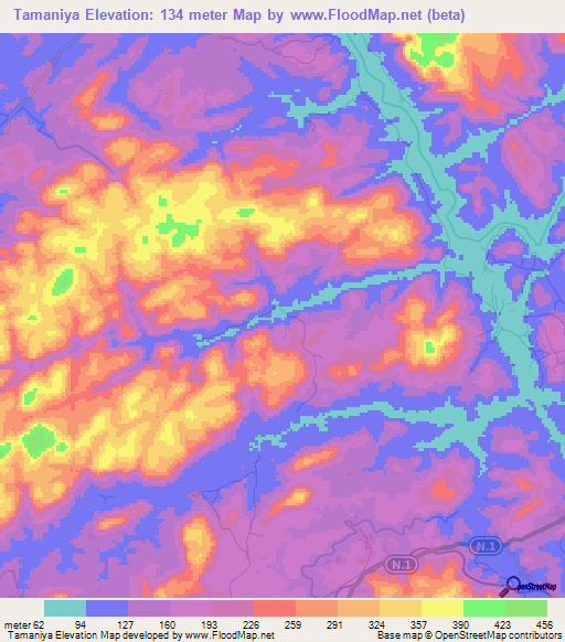 Tamaniya,Guinea Elevation Map