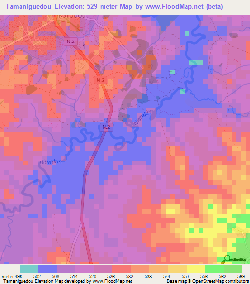 Tamaniguedou,Guinea Elevation Map