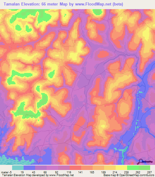 Tamalan,Guinea Elevation Map