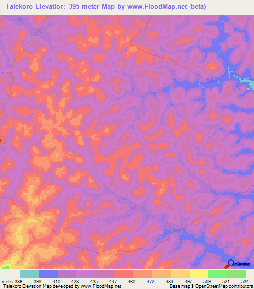 Talekoro,Guinea Elevation Map