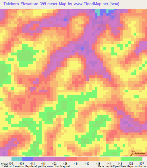 Talekoro,Guinea Elevation Map