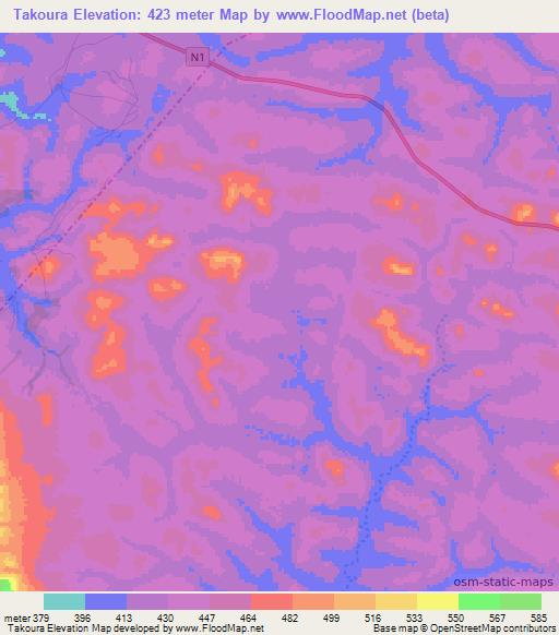 Takoura,Guinea Elevation Map