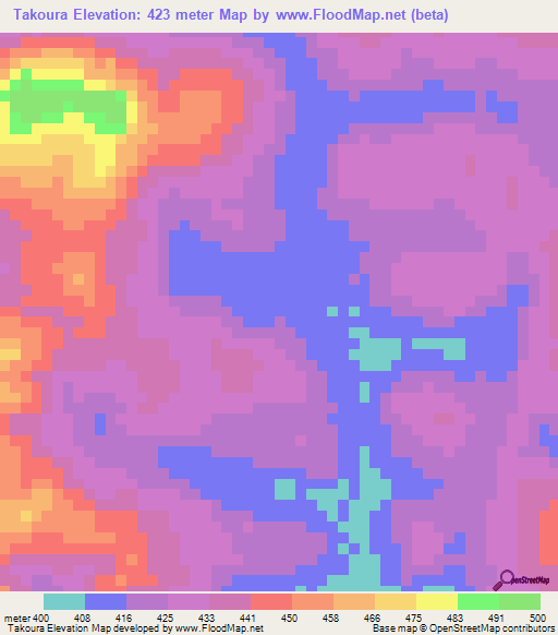 Takoura,Guinea Elevation Map