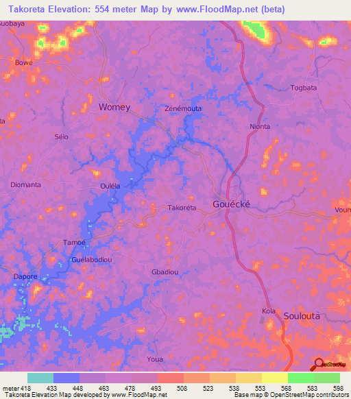 Takoreta,Guinea Elevation Map