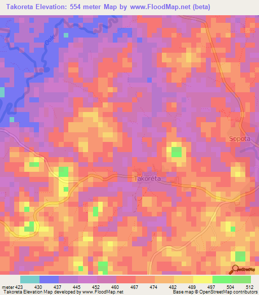 Takoreta,Guinea Elevation Map